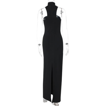High neck slit sleeveless maxi dress
