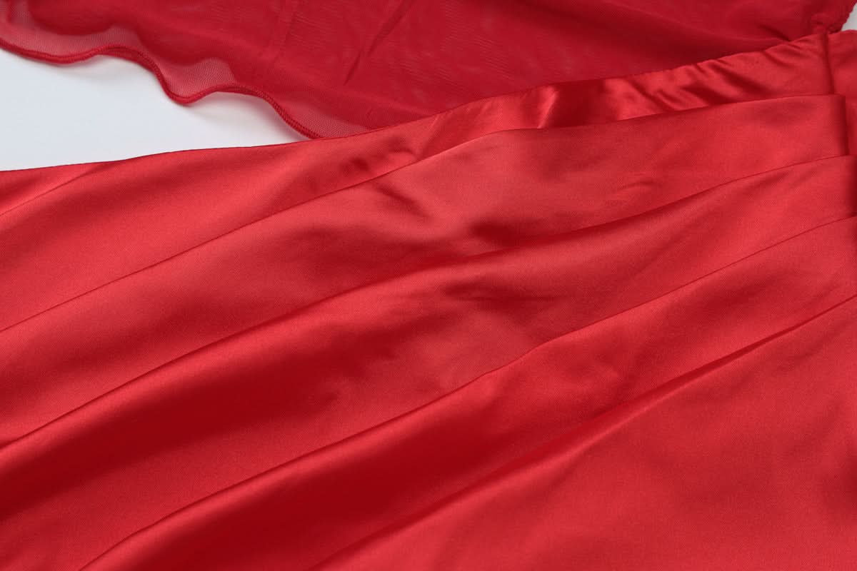 Hollow out off sleeve mesh patchwork maxi dress