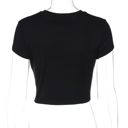 Crewneck flower pattern short sleeve crop top