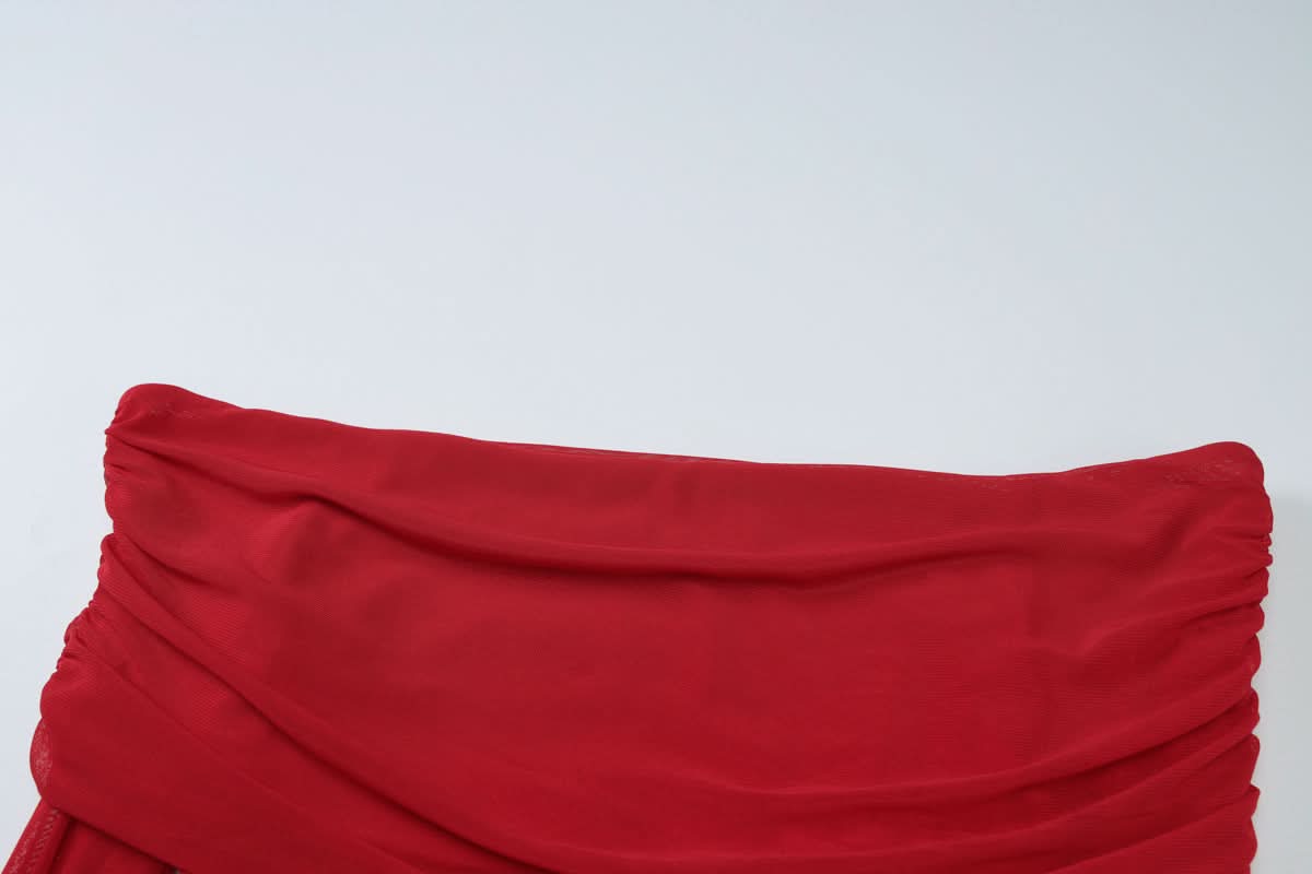 Hollow out off sleeve mesh patchwork maxi dress