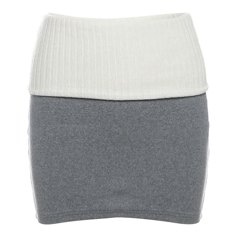 Knitted patchwork contrast mini skirt