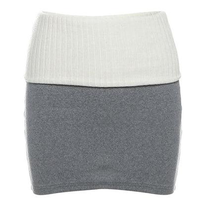 Knitted patchwork contrast mini skirt