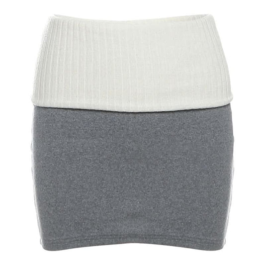 Knitted patchwork contrast mini skirt
