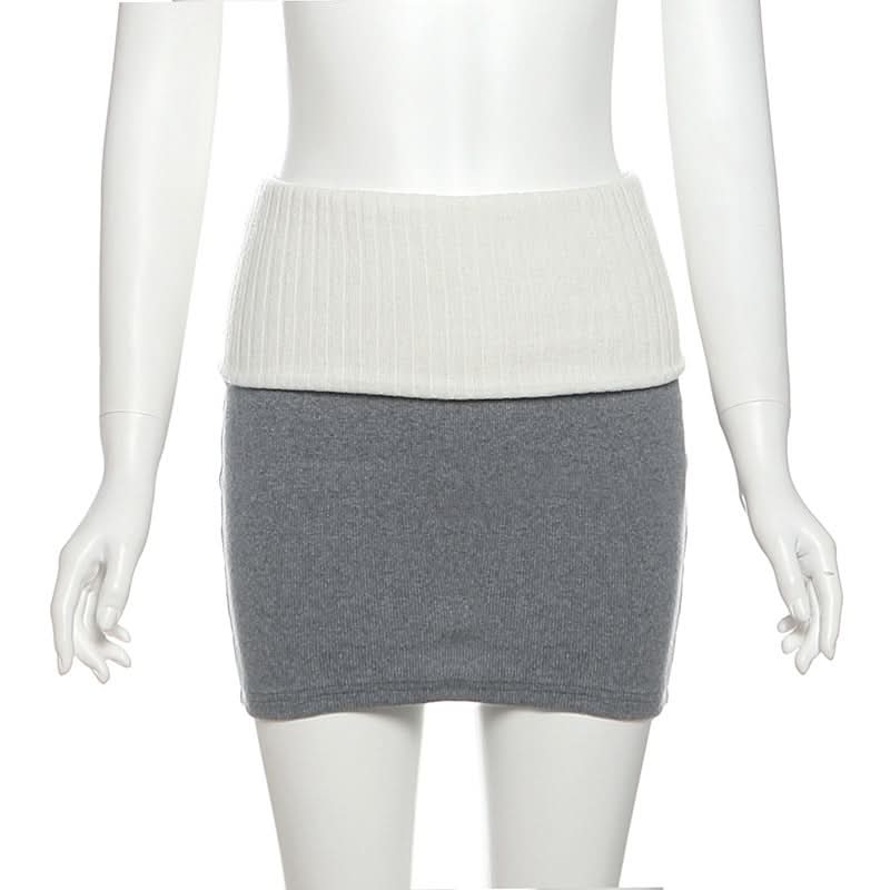 Knitted patchwork contrast mini skirt