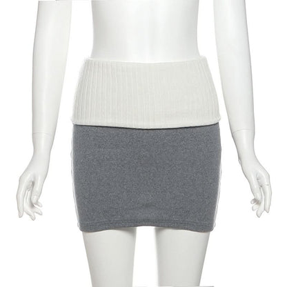 Knitted patchwork contrast mini skirt
