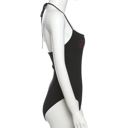 Halter beaded backless bodysuit