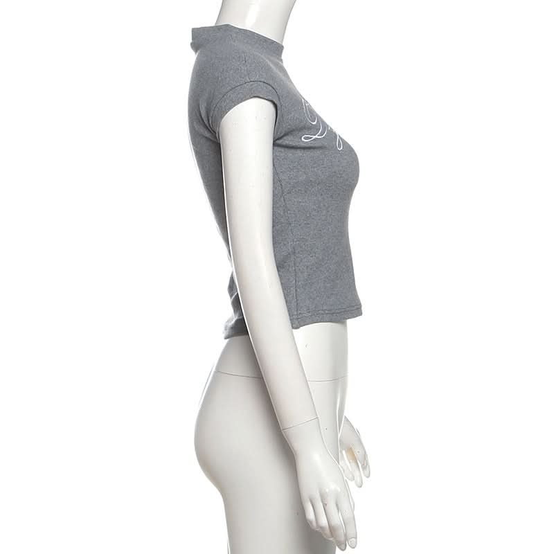Crewneck letter embroidery short sleeve top