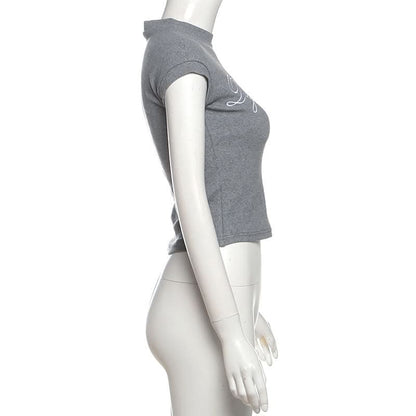 Crewneck letter embroidery short sleeve top