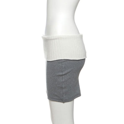 Knitted patchwork contrast mini skirt