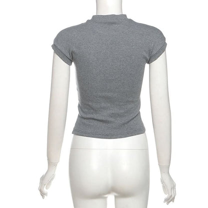 Crewneck letter embroidery short sleeve top