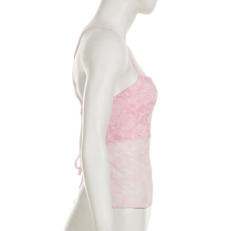 Lace cross back cami top