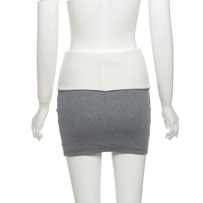 Knitted patchwork contrast mini skirt