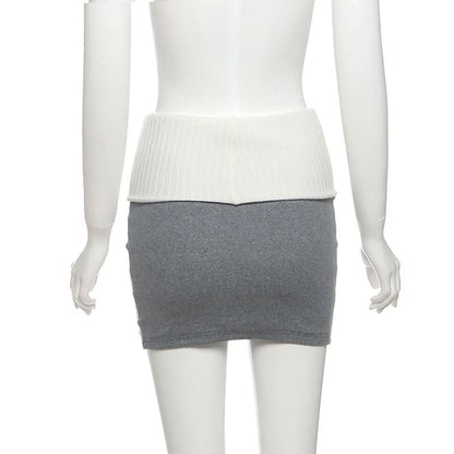 Knitted patchwork contrast mini skirt