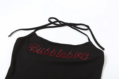 Halter beaded backless bodysuit