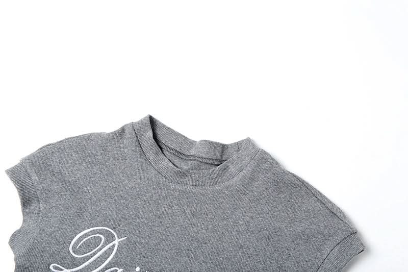 Crewneck letter embroidery short sleeve top