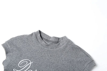 Crewneck letter embroidery short sleeve top