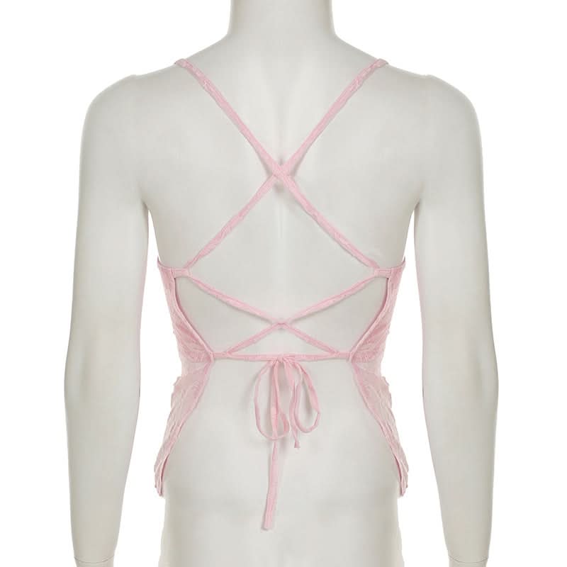 Lace cross back cami top