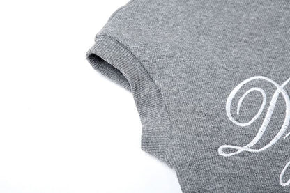 Crewneck letter embroidery short sleeve top