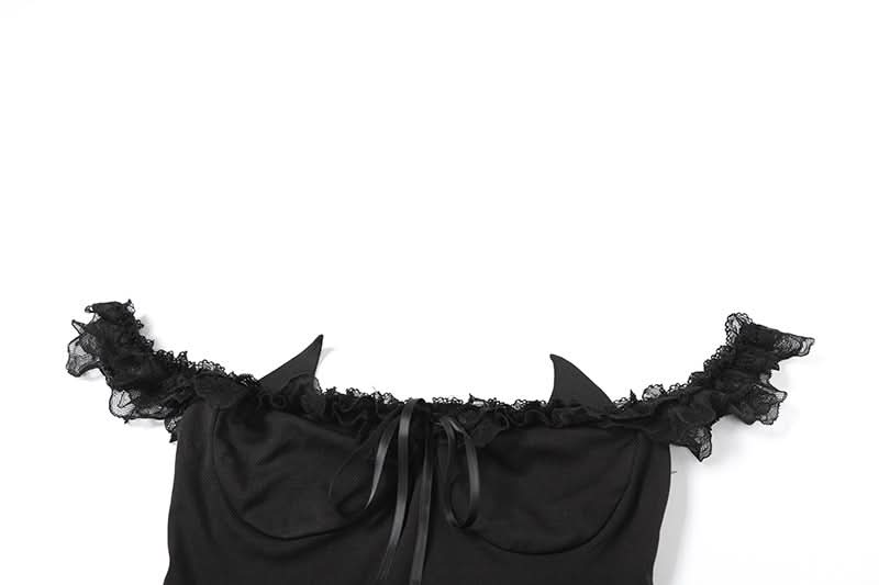 Off shoulder lace hem ruffle bowknot top