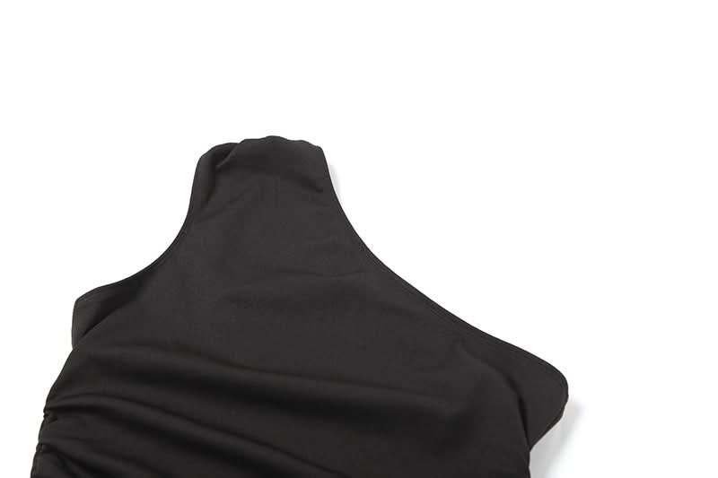 One shoulder hollow out slit ruffle maxi dress