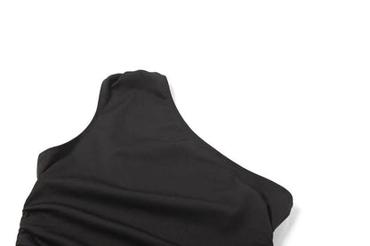 One shoulder hollow out slit ruffle maxi dress