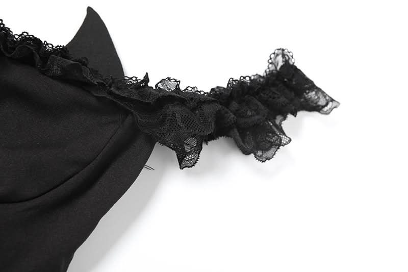 Off shoulder lace hem ruffle bowknot top