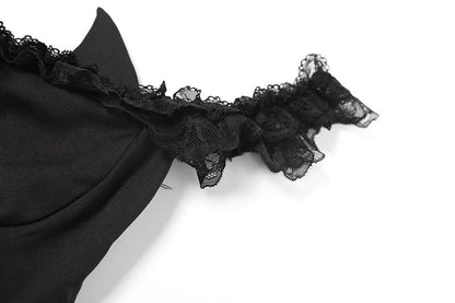 Off shoulder lace hem ruffle bowknot top