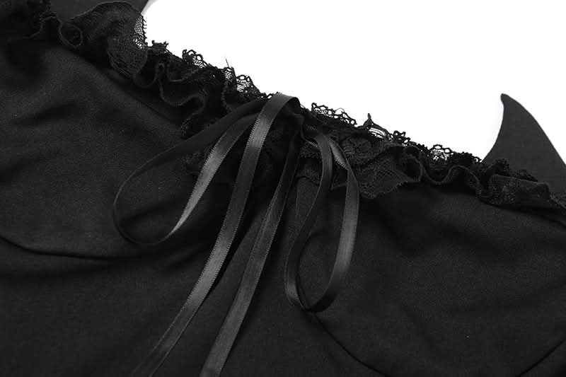 Off shoulder lace hem ruffle bowknot top