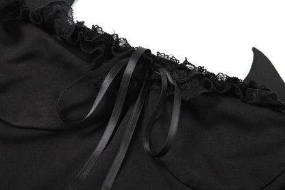 Off shoulder lace hem ruffle bowknot top