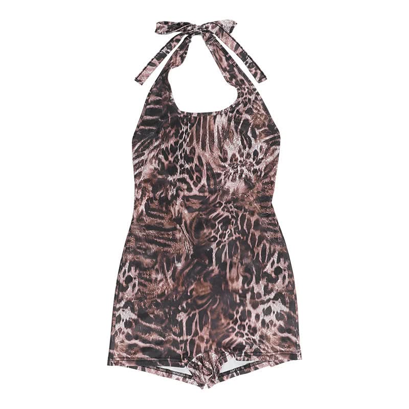Halter leopard print backless romper