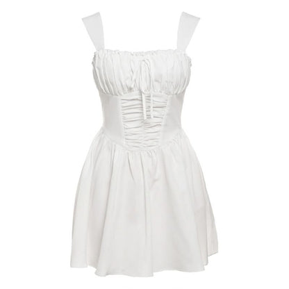 Ruched lace up zip-up cami mini dress