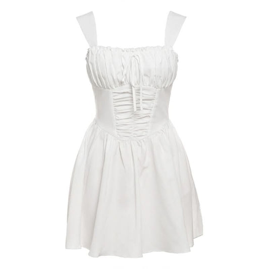 Ruched lace up zip-up cami mini dress