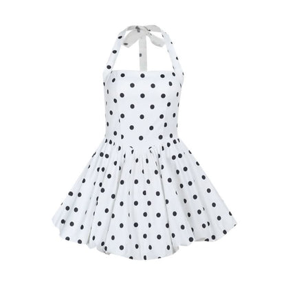 Polka dot halter mini dress