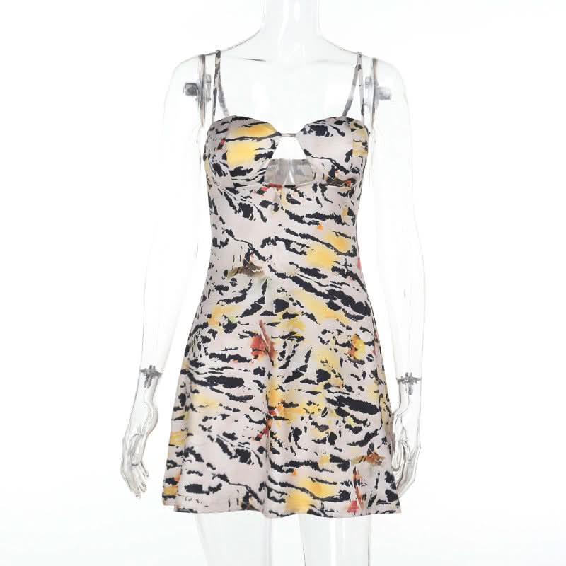 Tiger print hollow out cami mini dress