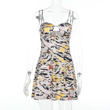 Tiger print hollow out cami mini dress