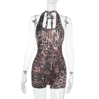 Halter leopard print backless romper