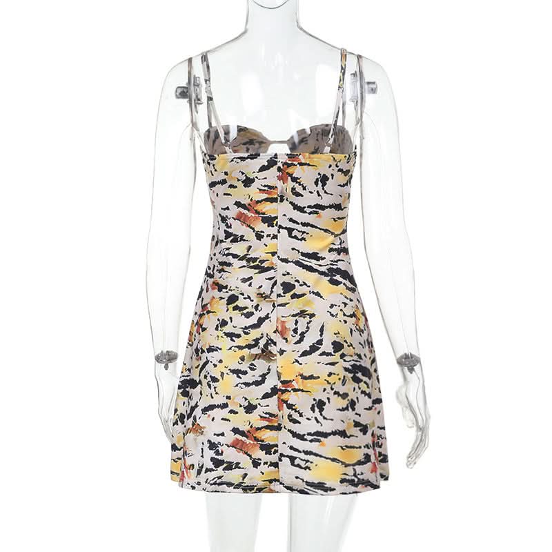 Tiger print hollow out cami mini dress