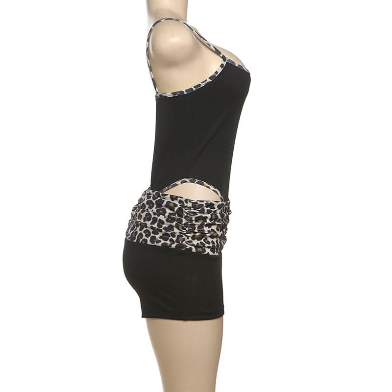 Leopard print u neck 2 piece cami short pant set