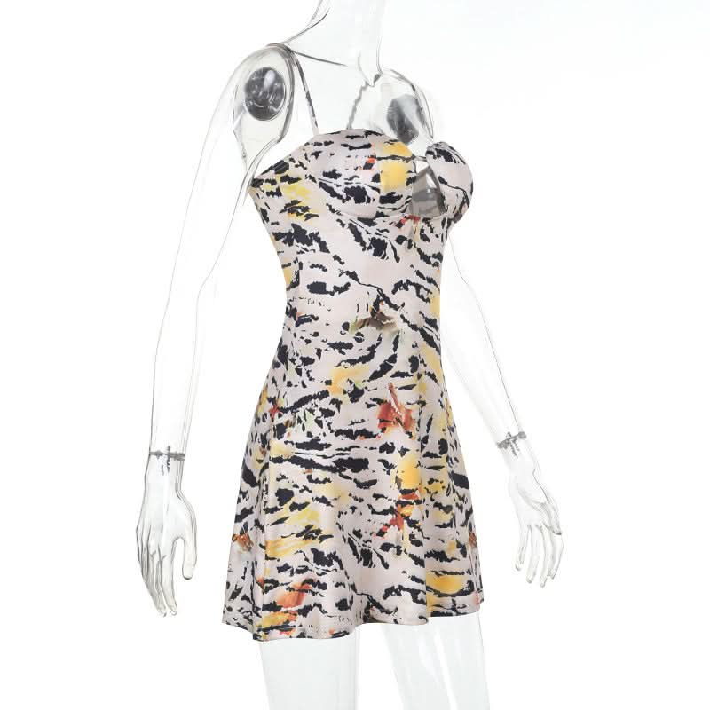 Tiger print hollow out cami mini dress