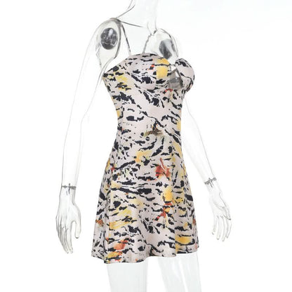 Tiger print hollow out cami mini dress