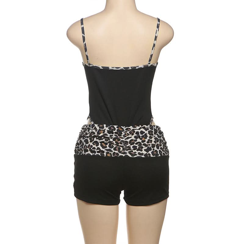 Leopard print u neck 2 piece cami short pant set