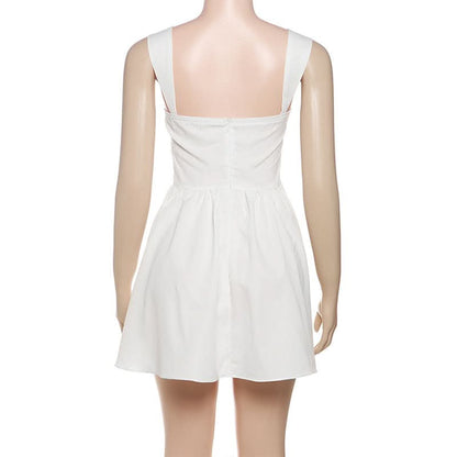 Ruched lace up zip-up cami mini dress