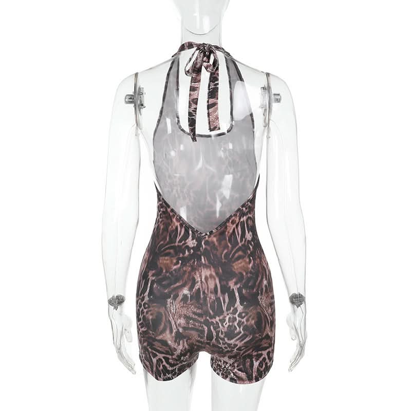 Halter leopard print backless romper