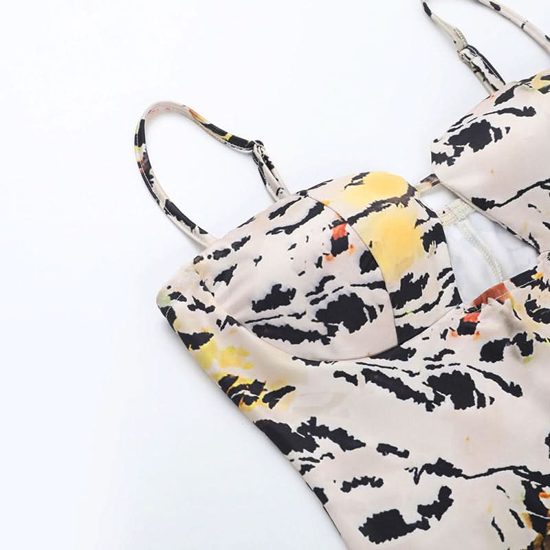 Tiger print hollow out cami mini dress