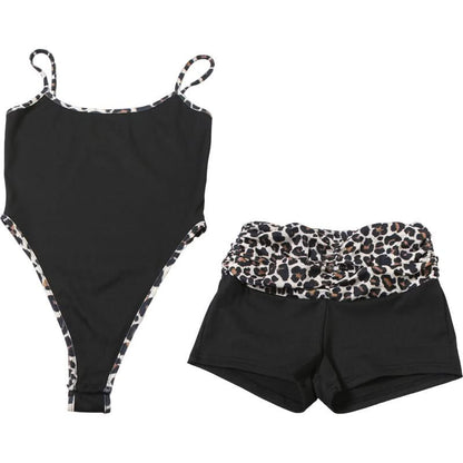 Leopard print u neck 2 piece cami short pant set