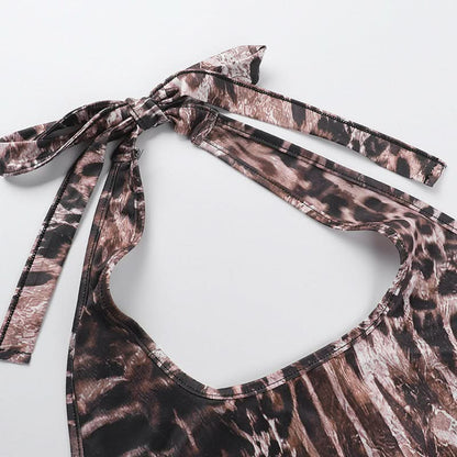 Halter leopard print backless romper