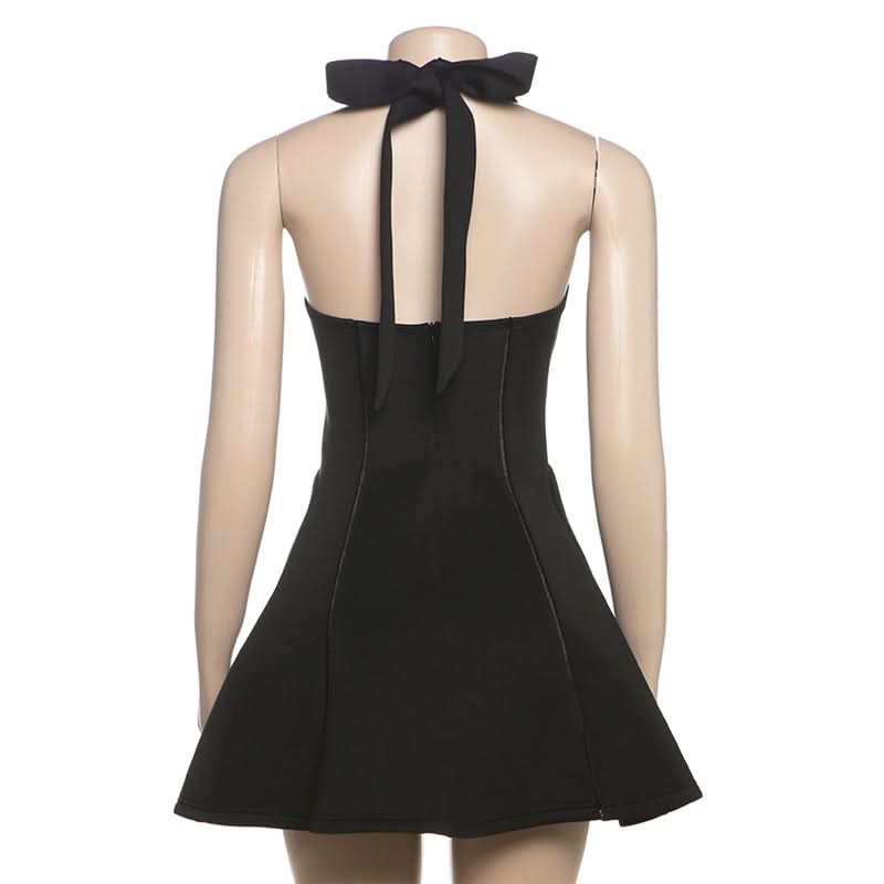 Halter square neck self tie mini dress