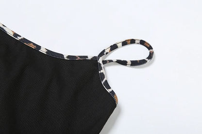 Leopard print u neck 2 piece cami short pant set