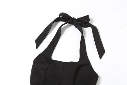 Halter square neck self tie mini dress