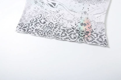 Lace hem bowknot print drawstring cami mini skirt set